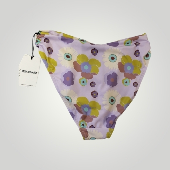 Beth Richards Swim Bottom Womens M Delrey‎ Floral 70s Ruched Side High Waisted - Picture 3 of 10